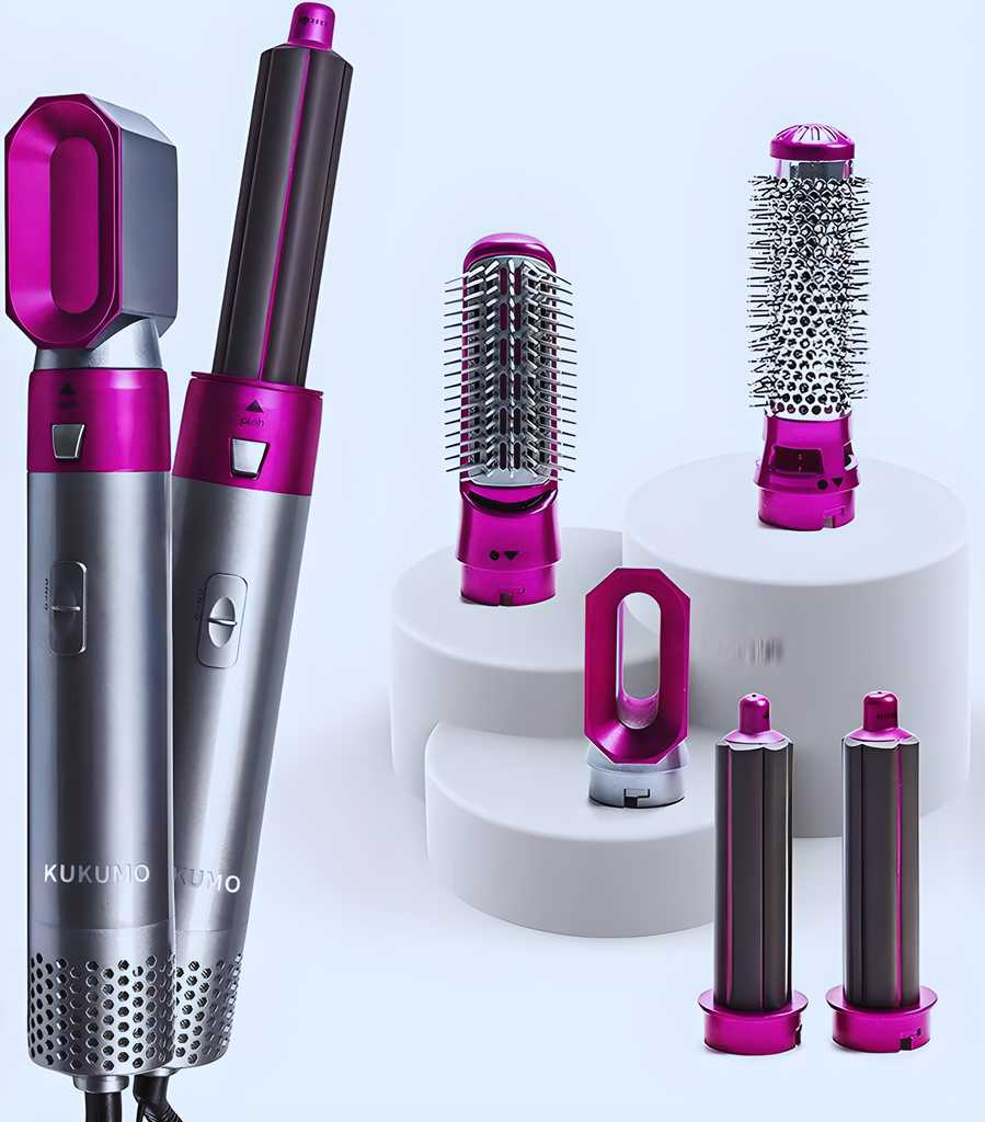 5-in-1 Hair Styler with Hot Air, Detachable Heads & Auto Curler