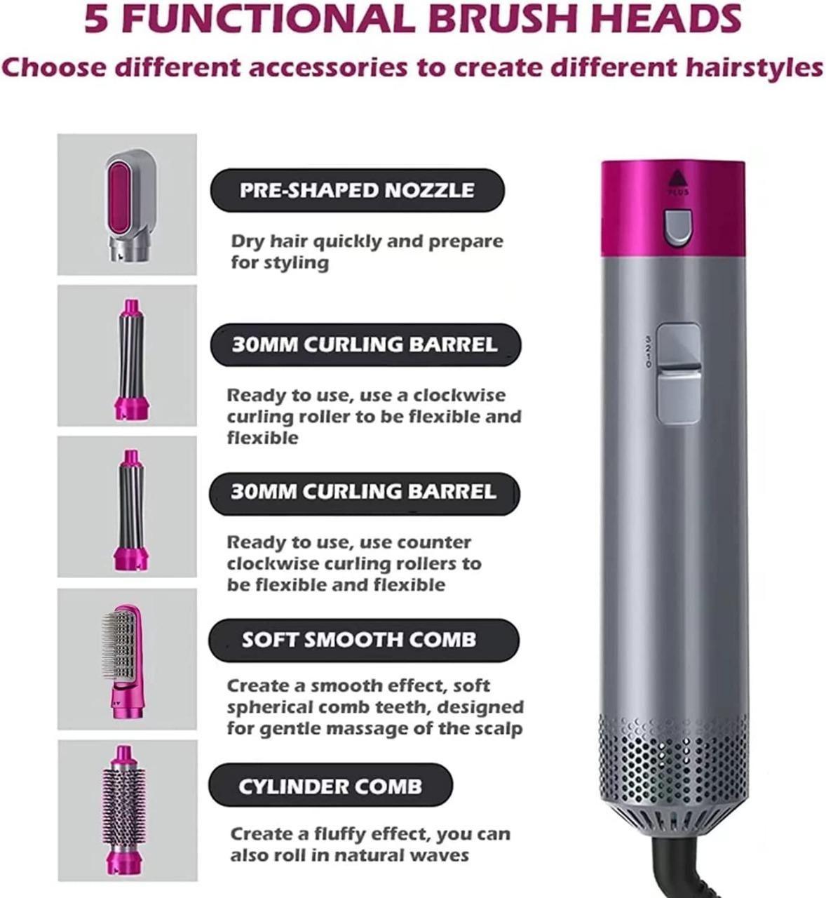 5-in-1 Hair Styler with Hot Air, Detachable Heads & Auto Curler
