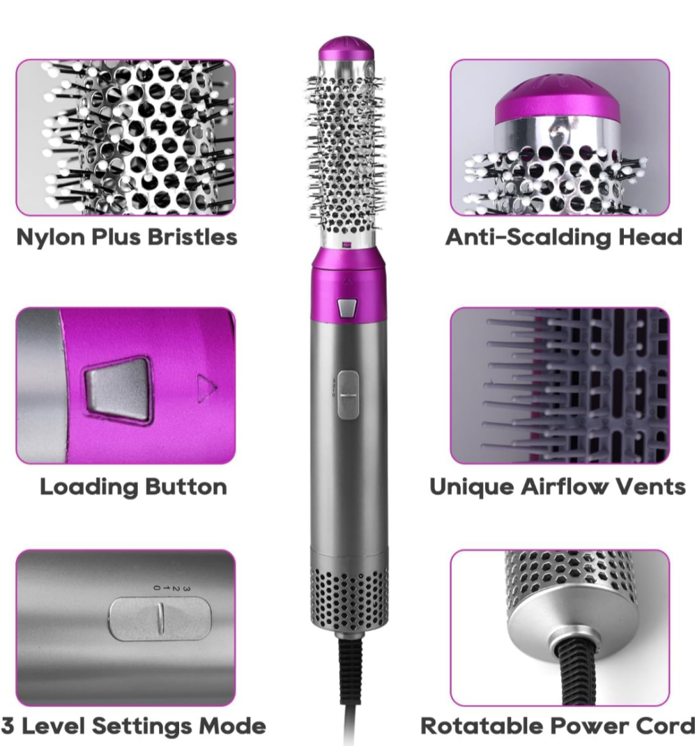 5-in-1 Hair Styler with Hot Air, Detachable Heads & Auto Curler