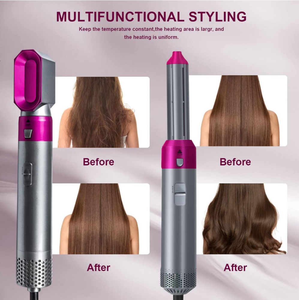 5-in-1 Hair Styler with Hot Air, Detachable Heads & Auto Curler