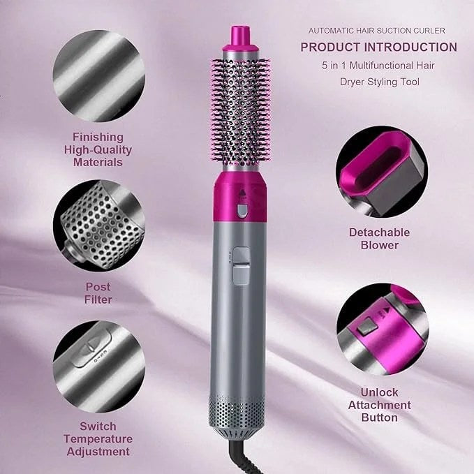 5-in-1 Hair Styler with Hot Air, Detachable Heads & Auto Curler